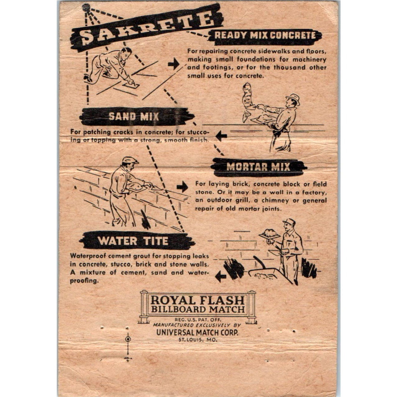 Sakrete Concrete Farmington Connecticut Advertising Matchbook Cover SA6-M5