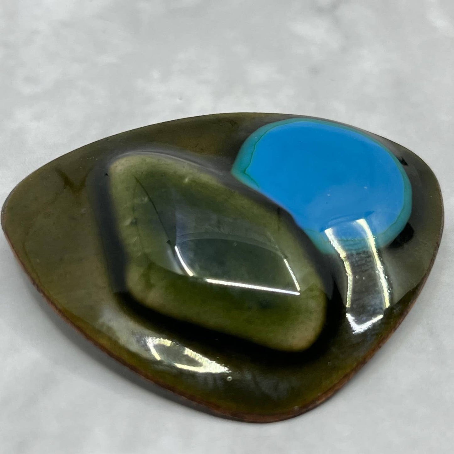 Vintage Blue Enamel Over Copper Brooch Pin MCM Design SE6