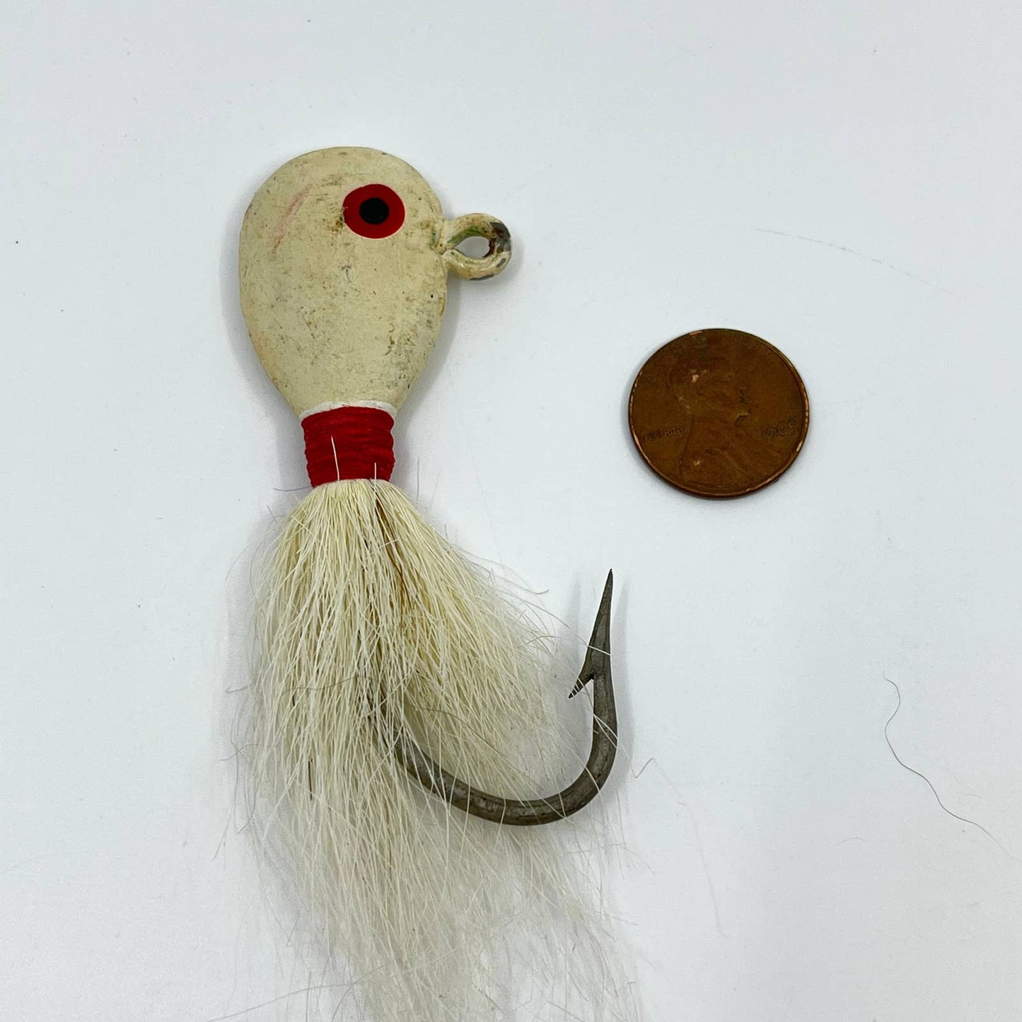 Vintage Large Red and White Hand Painted Bucktail Jig Fishing SC9
