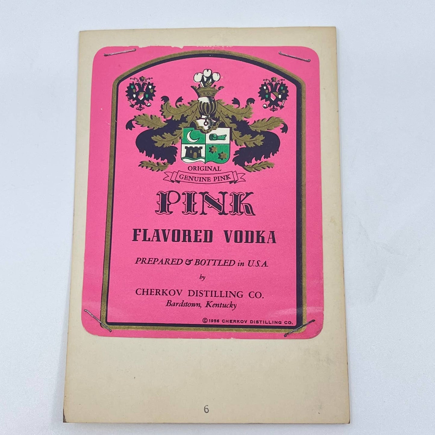 1956 Pink Flavored Vodka Label Cherkov Distilling Bardstown Kentucky