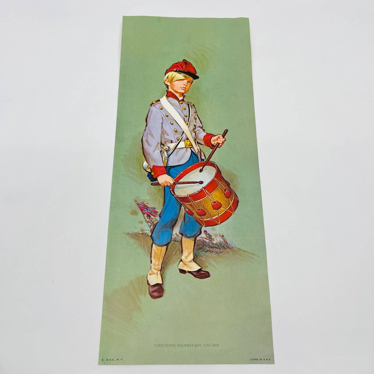 1969 Donald Art Co Hawley Print Confederate Drummer Boy Civil War 6x15 FL2
