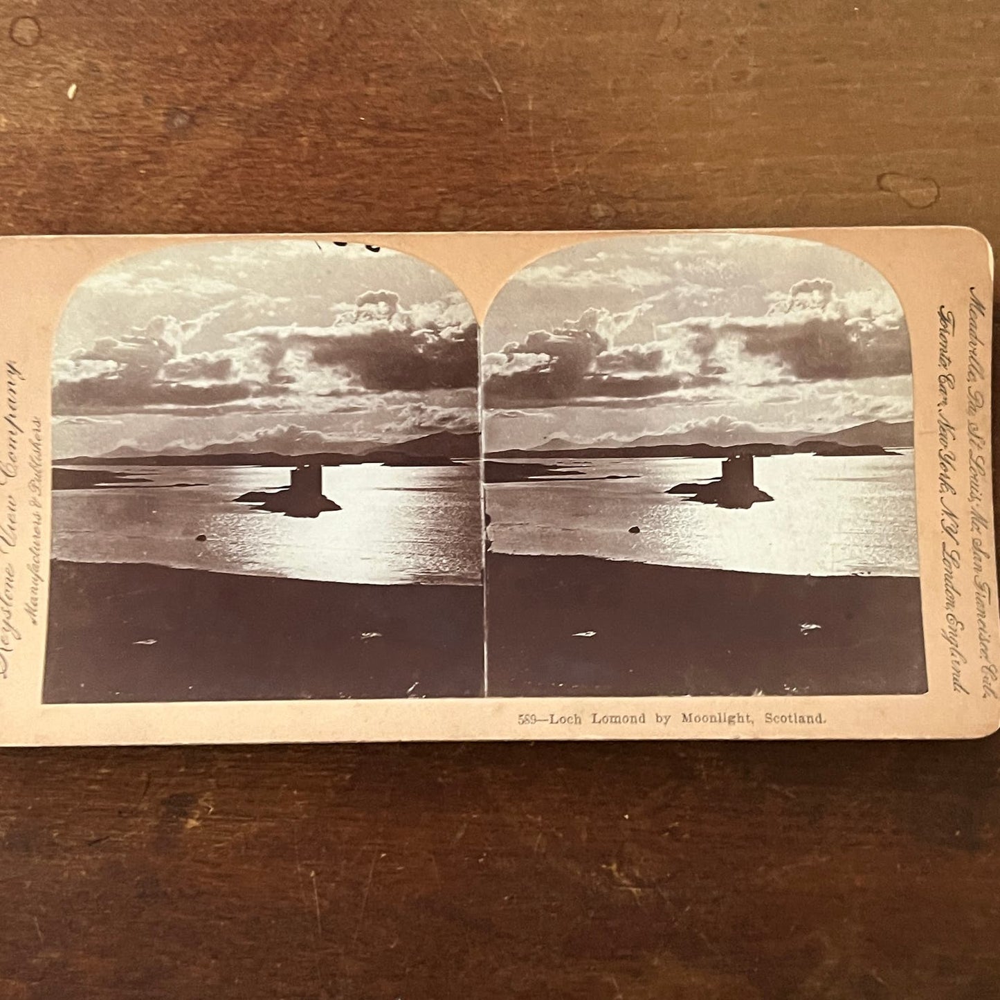 Loch Lomond By Moonlight Scotland Antique Stereoview Card TJ9-V2