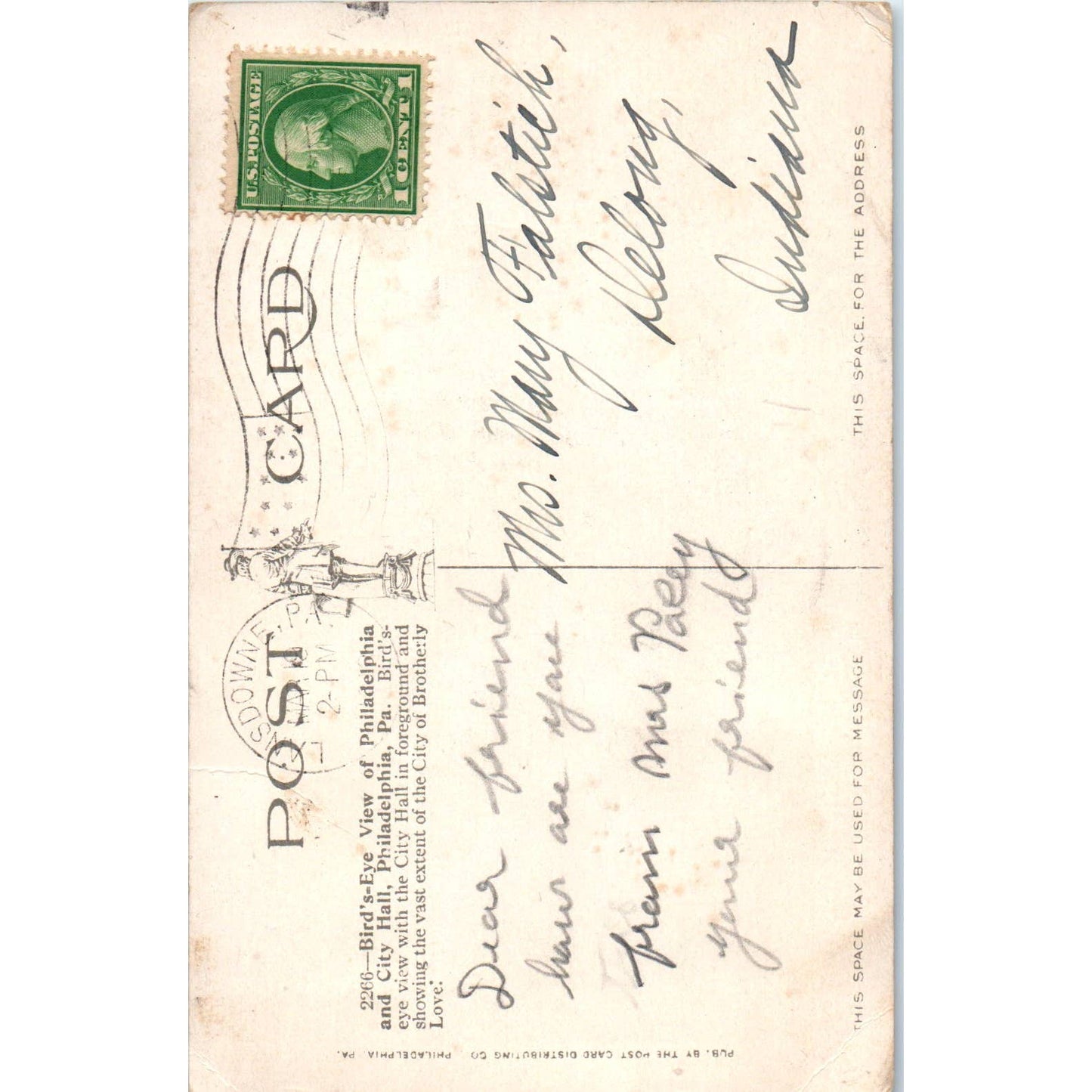 c1910 Postcard Bird's-eye View of Philadelphia PA and City Hall TI1-1