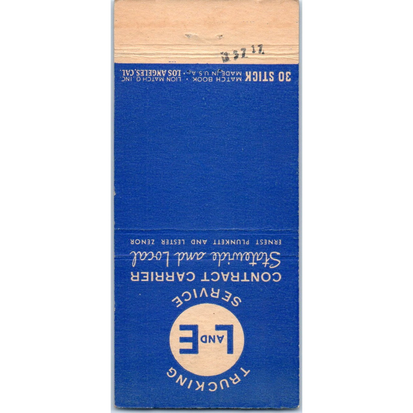 L and E Trucking Service Glendora CA Advertising Matchbook Cover MM9-6