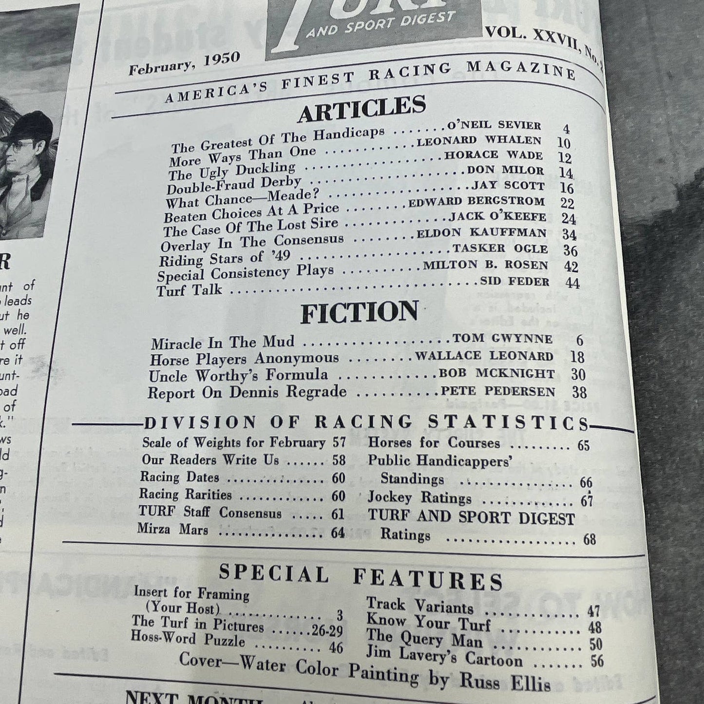 1950 Feb Turf and Sport Magazine Horse Racing Double Fraud Derby Russ Ellis TG6