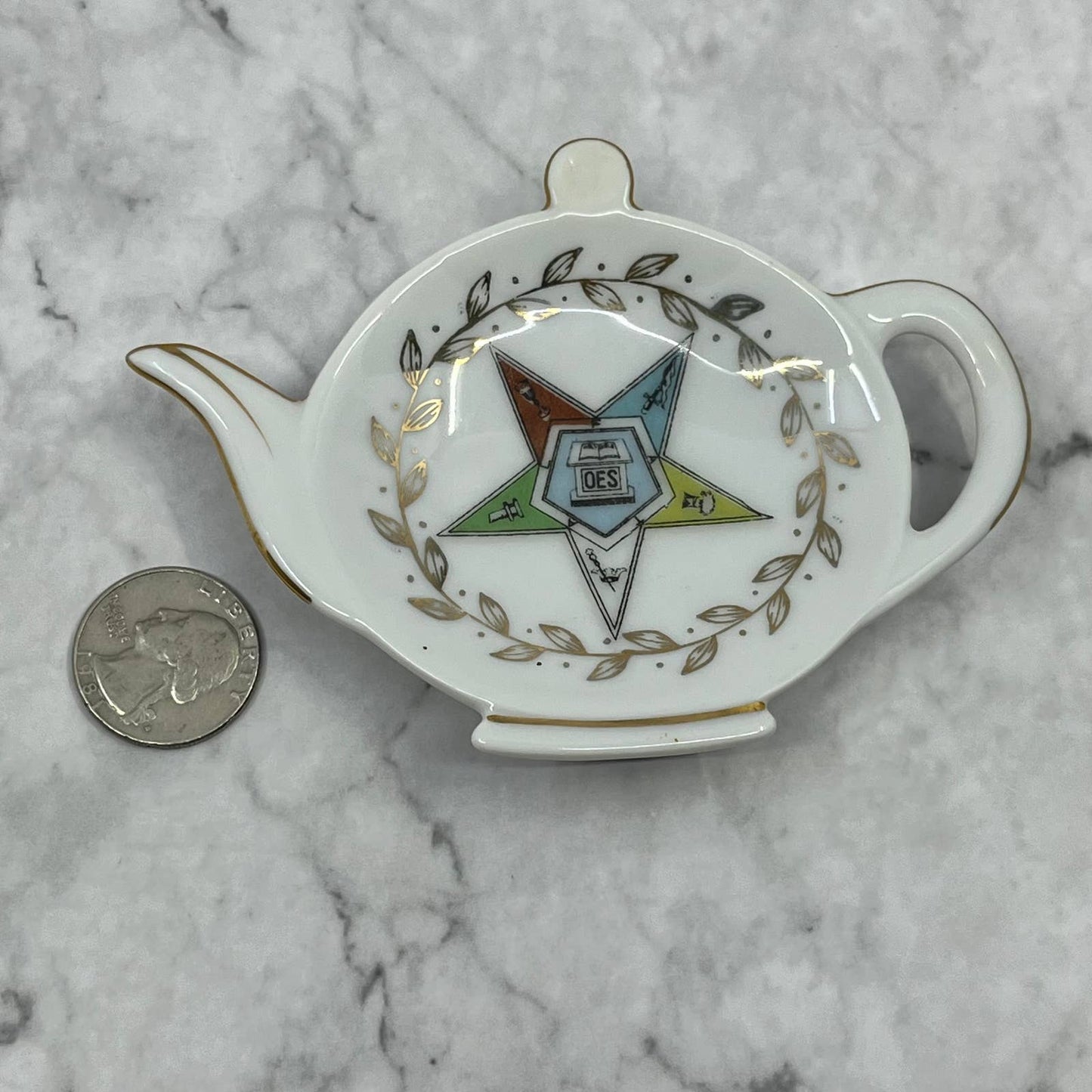 Vintage Porcelain Tea Bag Holder Masonic OES Order of the Eastern Star TD6