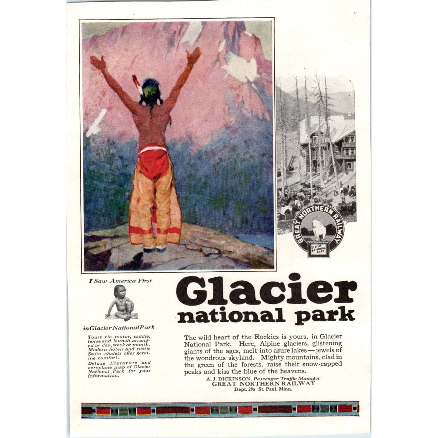 Glacier National Park - Great Northern Railway - 1921 Original Ad TJ7-L