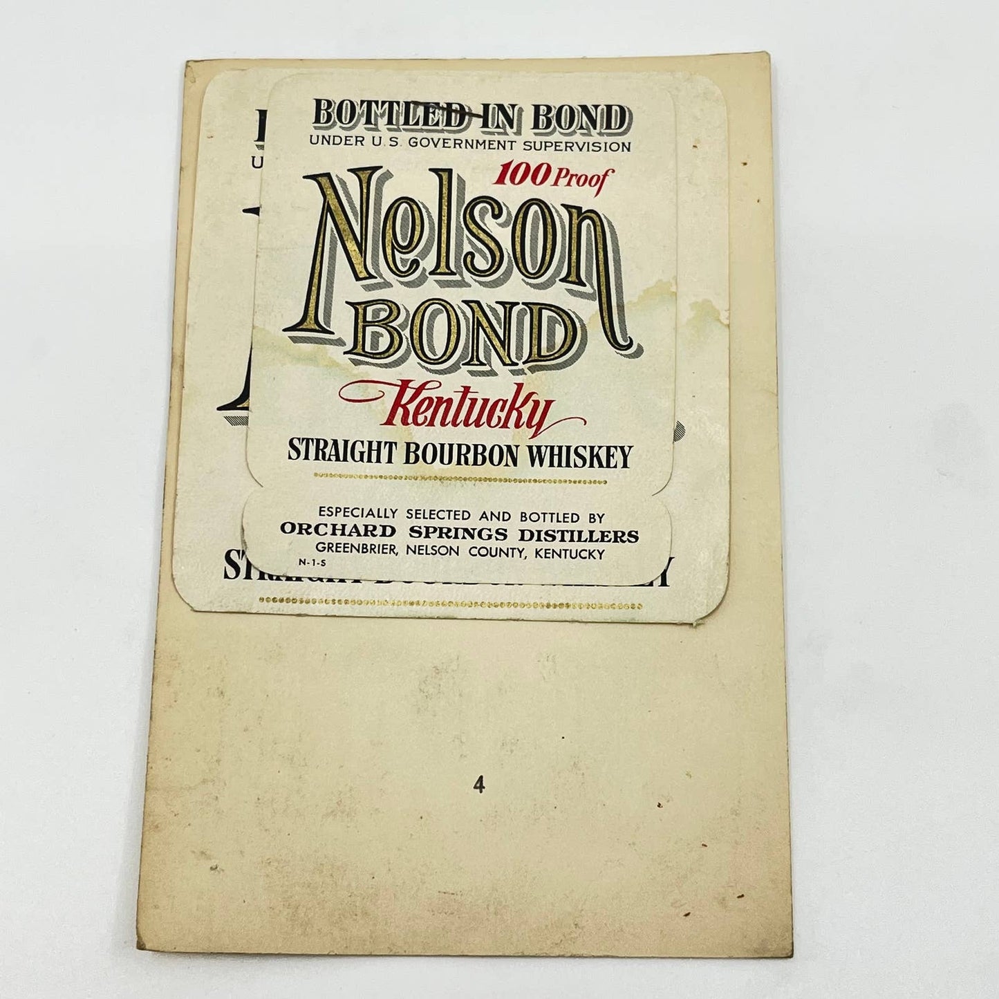 Nelson Bond Whiskey Label Set of 2 Orchard Springs Distillers Greenbrier KY