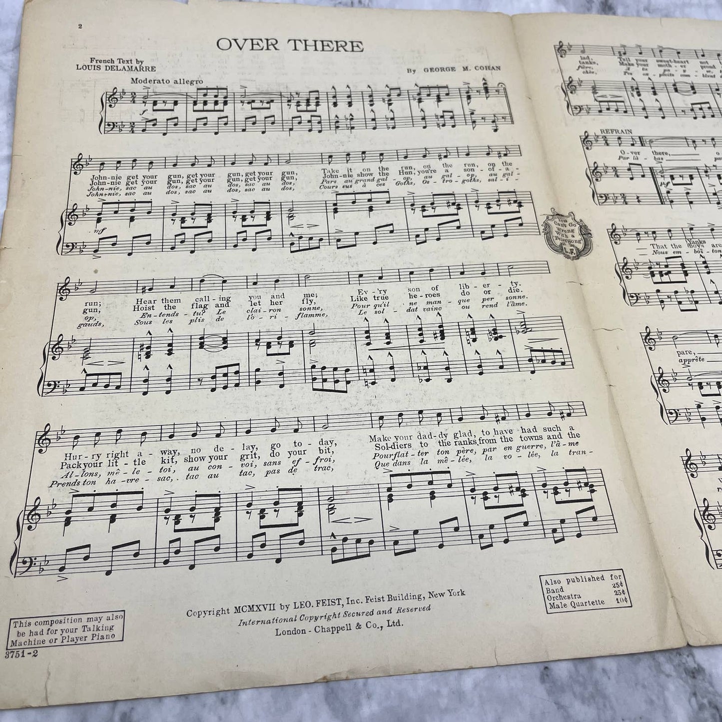 Over There George M. Cohan WWI 1917 Sheet Music TK2-SM3