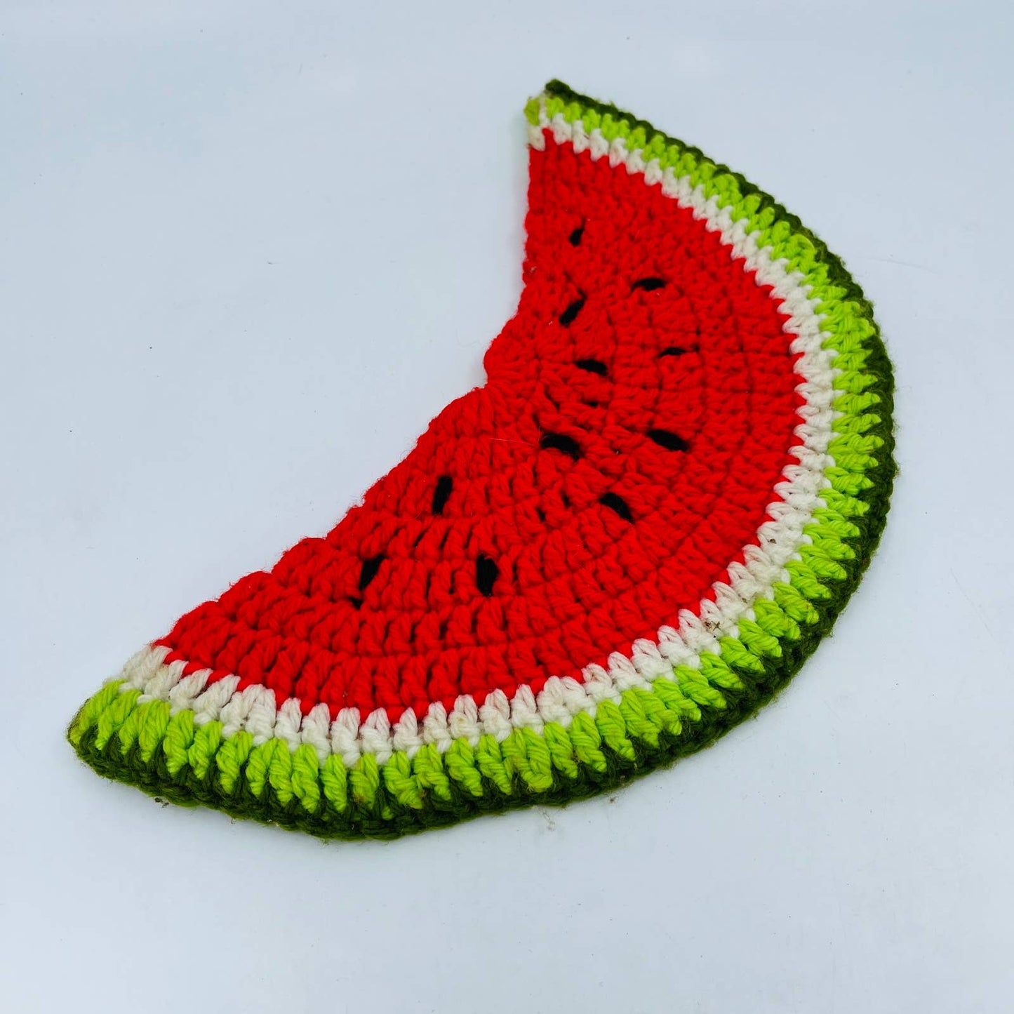 Vintage Hand Made Crocheted Half Watermelon Slice Pot Holder Hot Pad 11” TB8