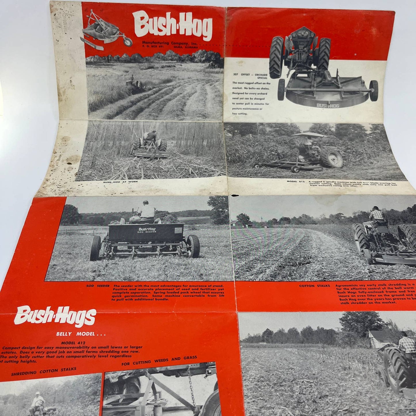 1940s Bush Hog Rotary Cutter Brochure Fold Out Poster Selma Alabama AB7