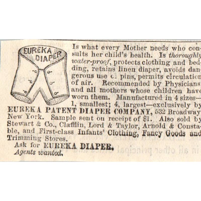 1870s Peterson's Magazine Ad - Eureka Patent Diaper Company EA3