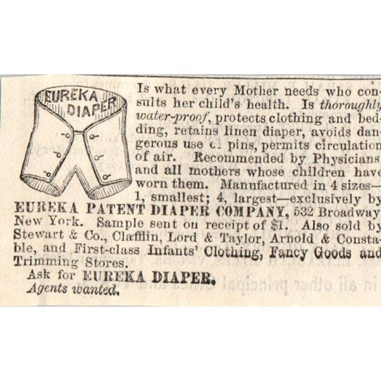 1870s Peterson's Magazine Ad - Eureka Patent Diaper Company EA3