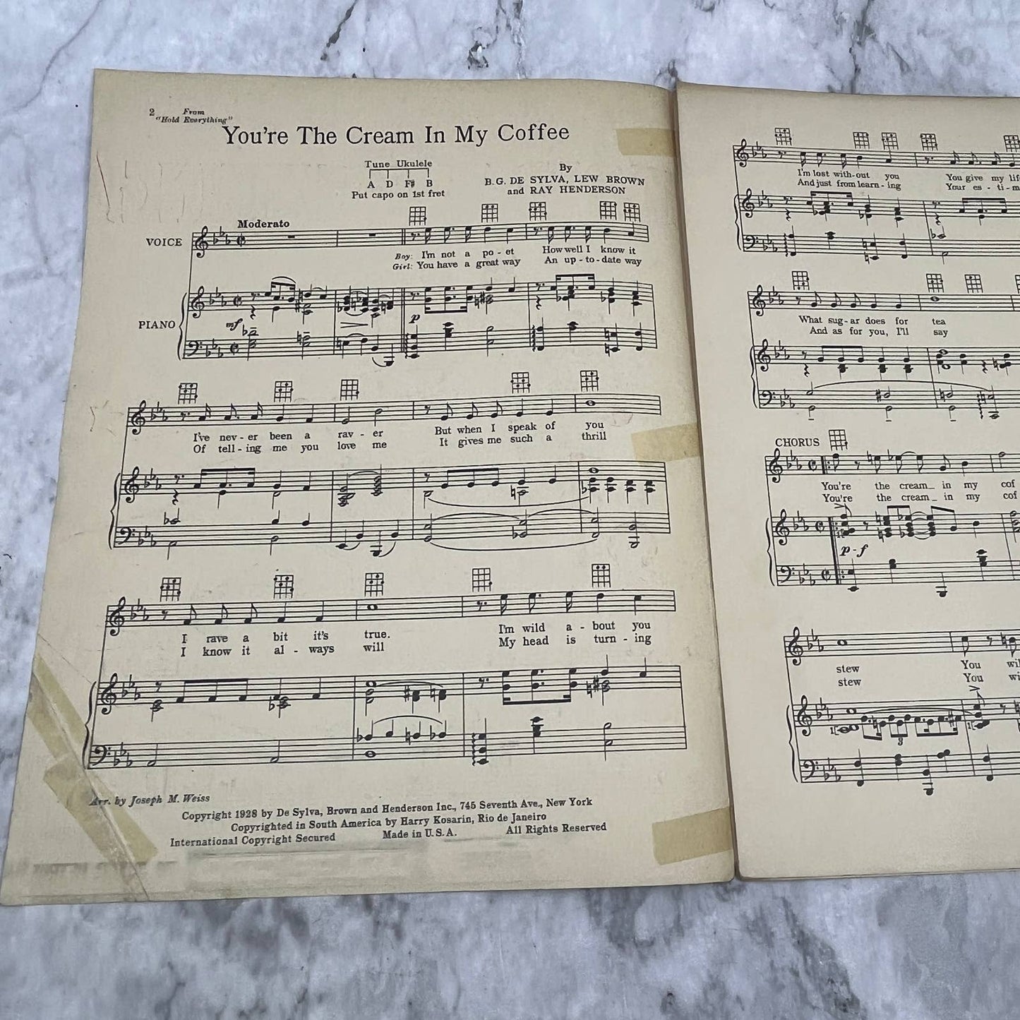 Hold Everything You're The Cream in My Coffee DeSylva 1928 Sheet Music TK2-SM4