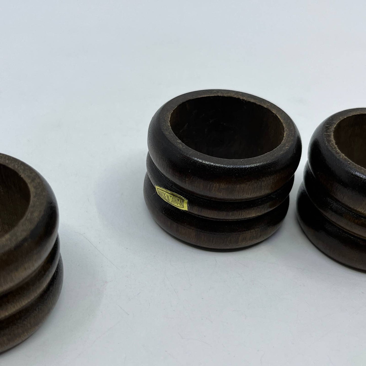 Vintage Dark Teak Wood Ribbed Napkin Rings Set of 4 TI2