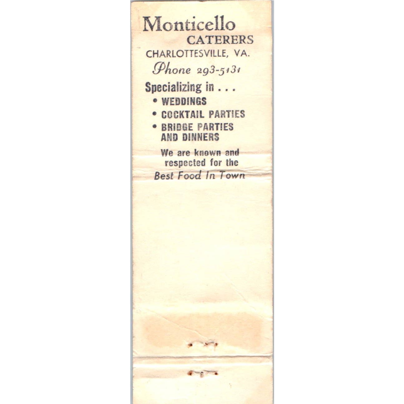 Monticello Hotel Charlottesville VA Advertising Matchbook Cover MM9-9
