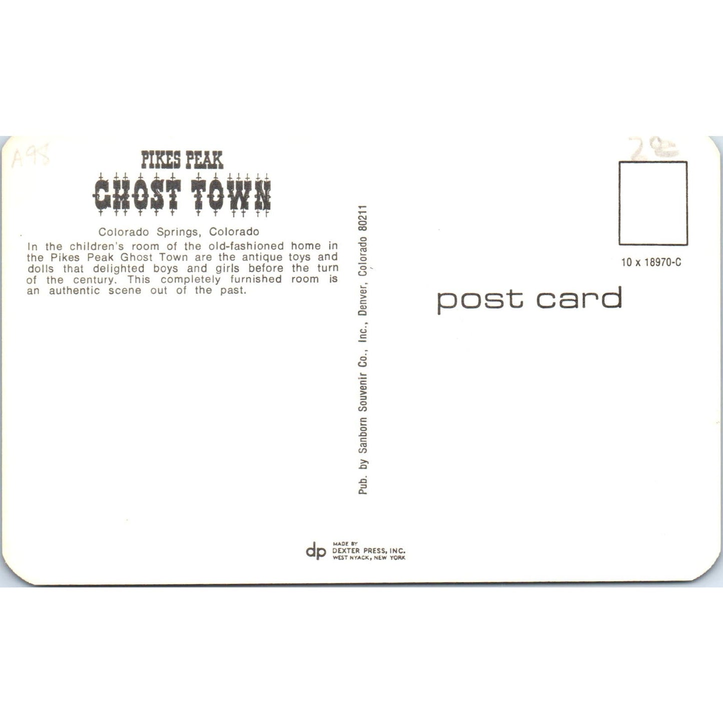 Children's Room Pikes Peak Ghost Town Colorado Springs Original Postcard PB9