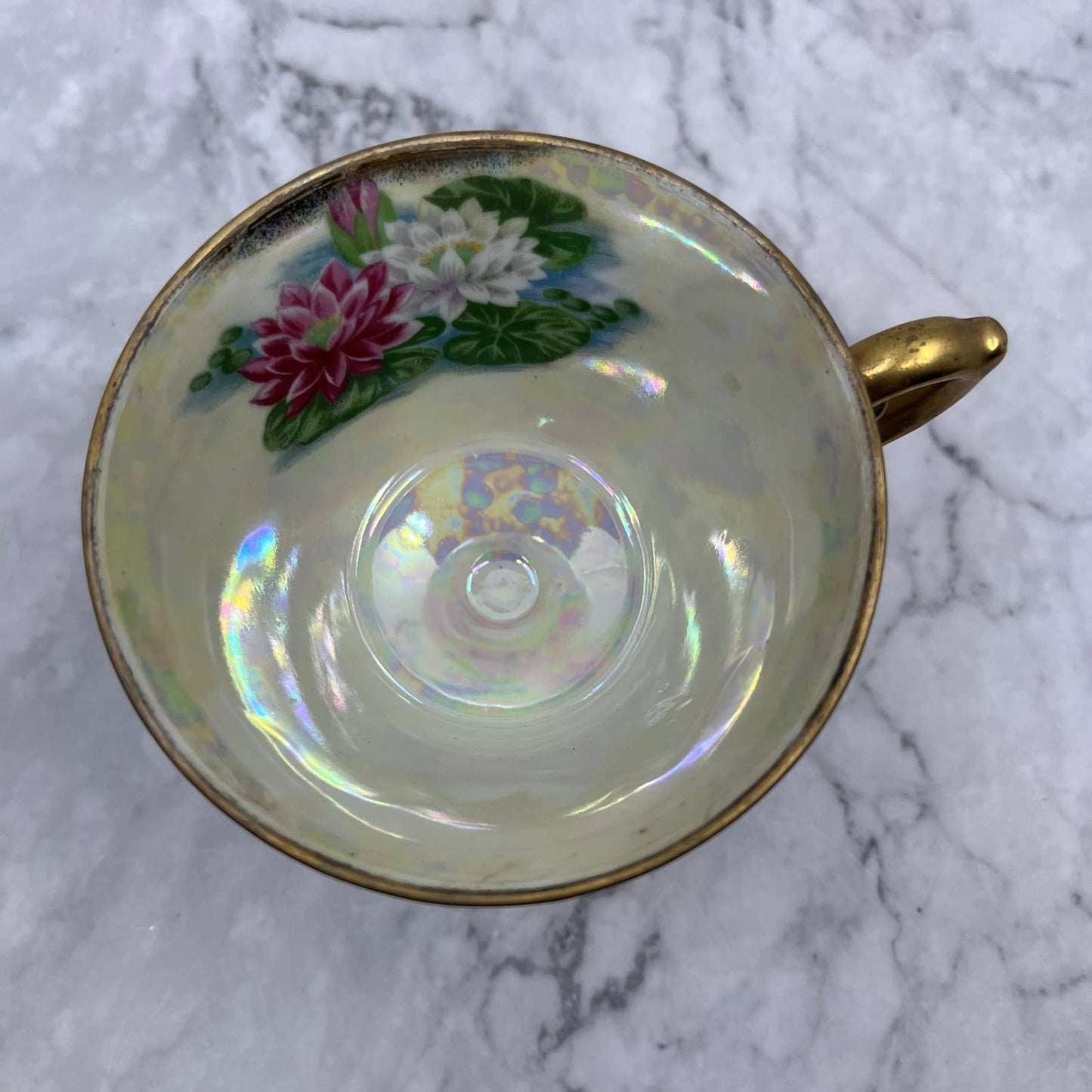 Vintage Ucagco Ceramics July Waterlily Lusterware Footed Tea Cup TA1