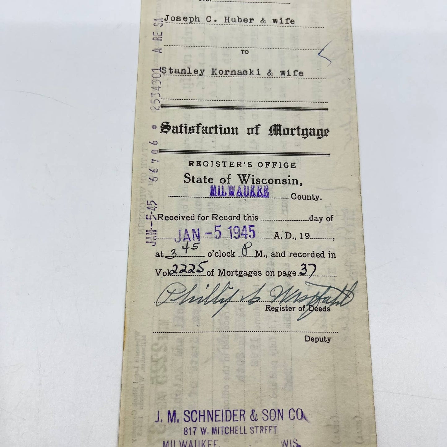 1940s Purchase Agreement Warranty Deed Satisfaction of Mortgage Milwaukee WI AA7