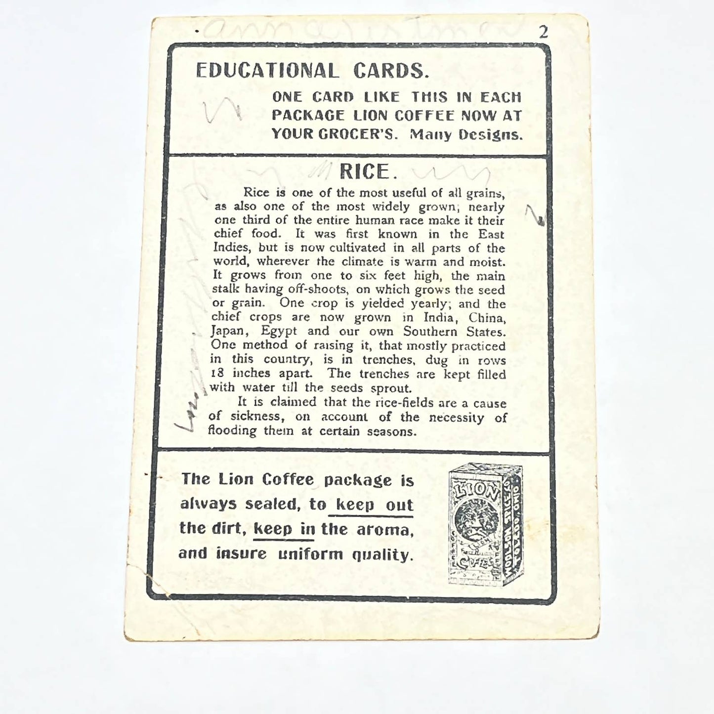Original 1880s Victorian Trade Card Lion Coffee Farming Educational Card AB6
