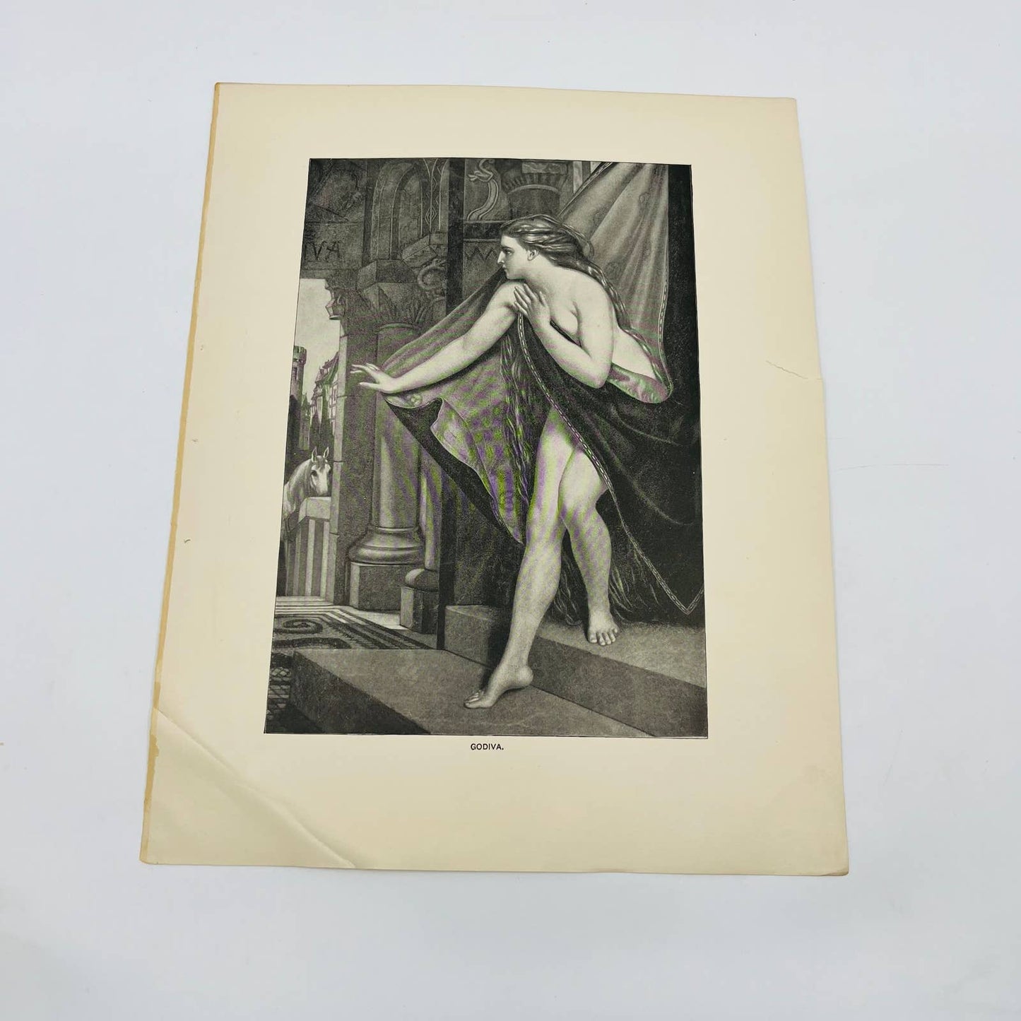 1880s Victorian Art Print Engraving Tennyson GODIVA J. Von Lerius