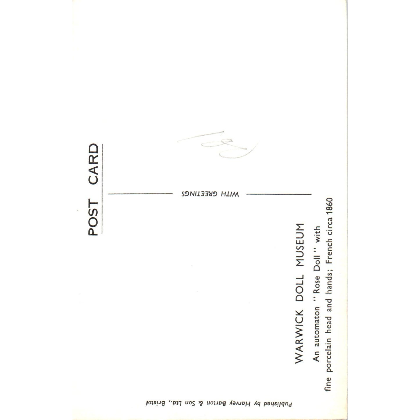 Automaton Rose Doll - Warwick Doll Museum Original Postcard PB8