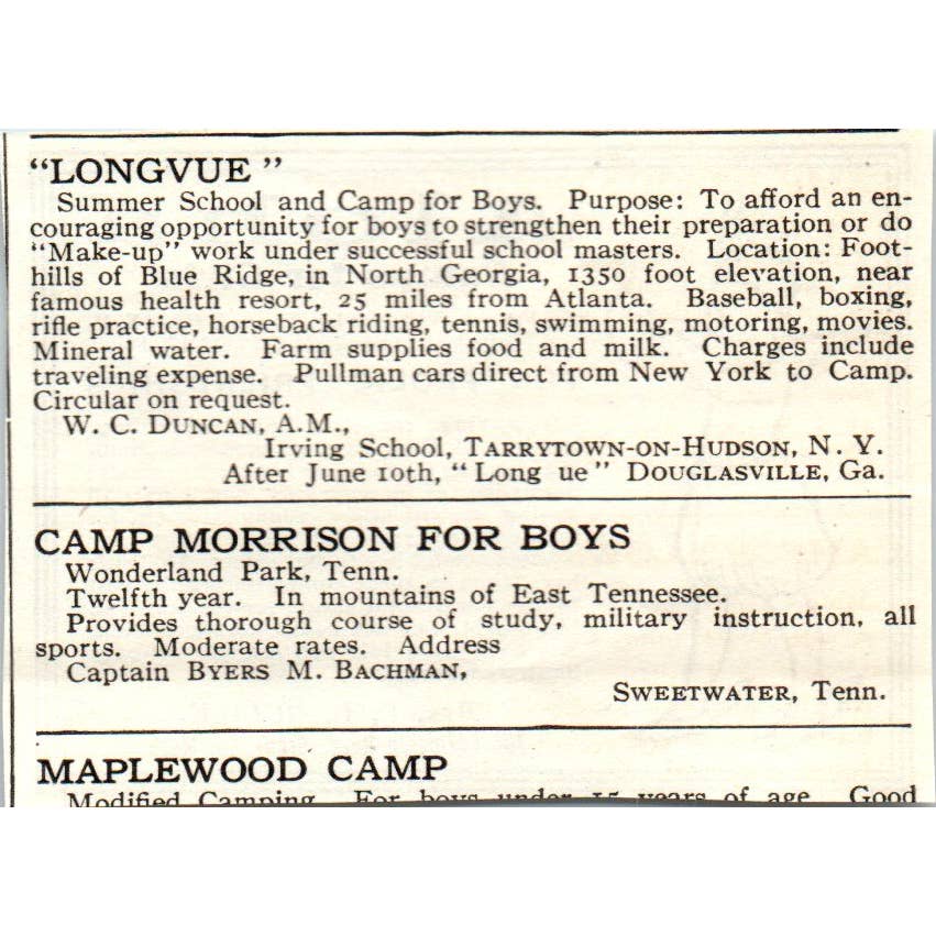 c1920 Harper's Ad - Aloha Camps for Girls E.L. Gluck Fairlee VT Pike NH EA3