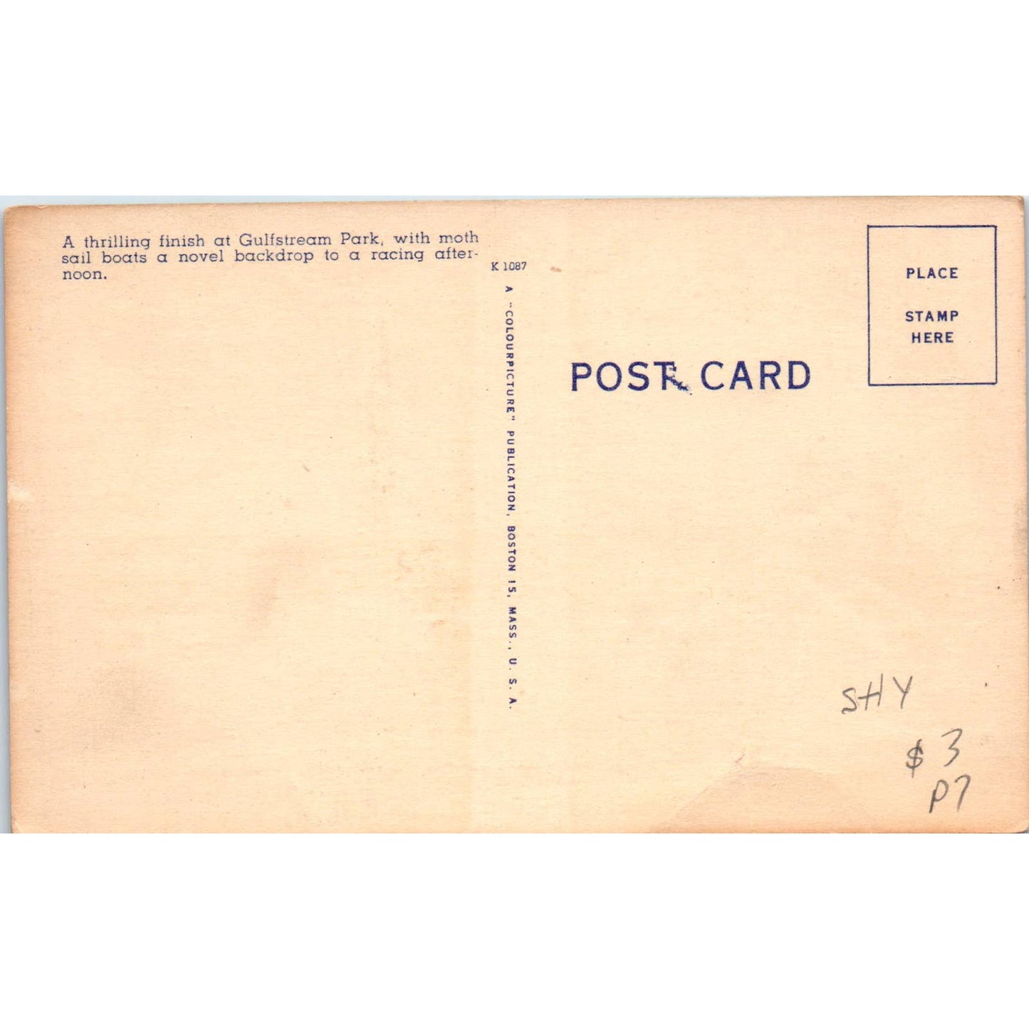 Horse Racing at Gulfstream Park 1950s Original Postcard TK1-23