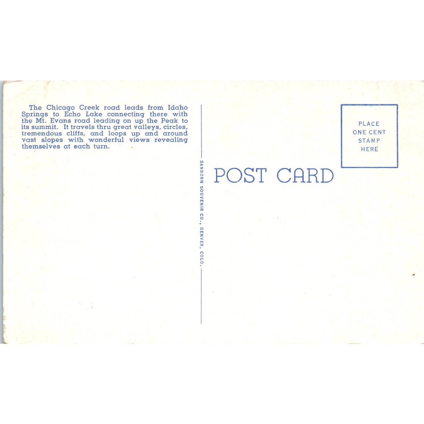 Mt. Evans Idaho Springs Echo Lake Colorado Original Postcard TK1-24