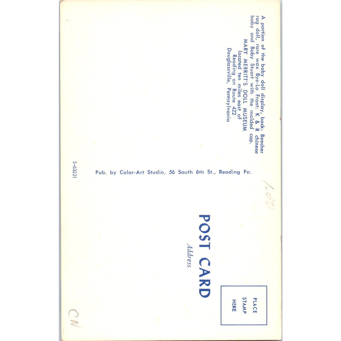 Baby Doll Display Beecher Rag Doll Mary Merritts Doll Museum Postcard PB5