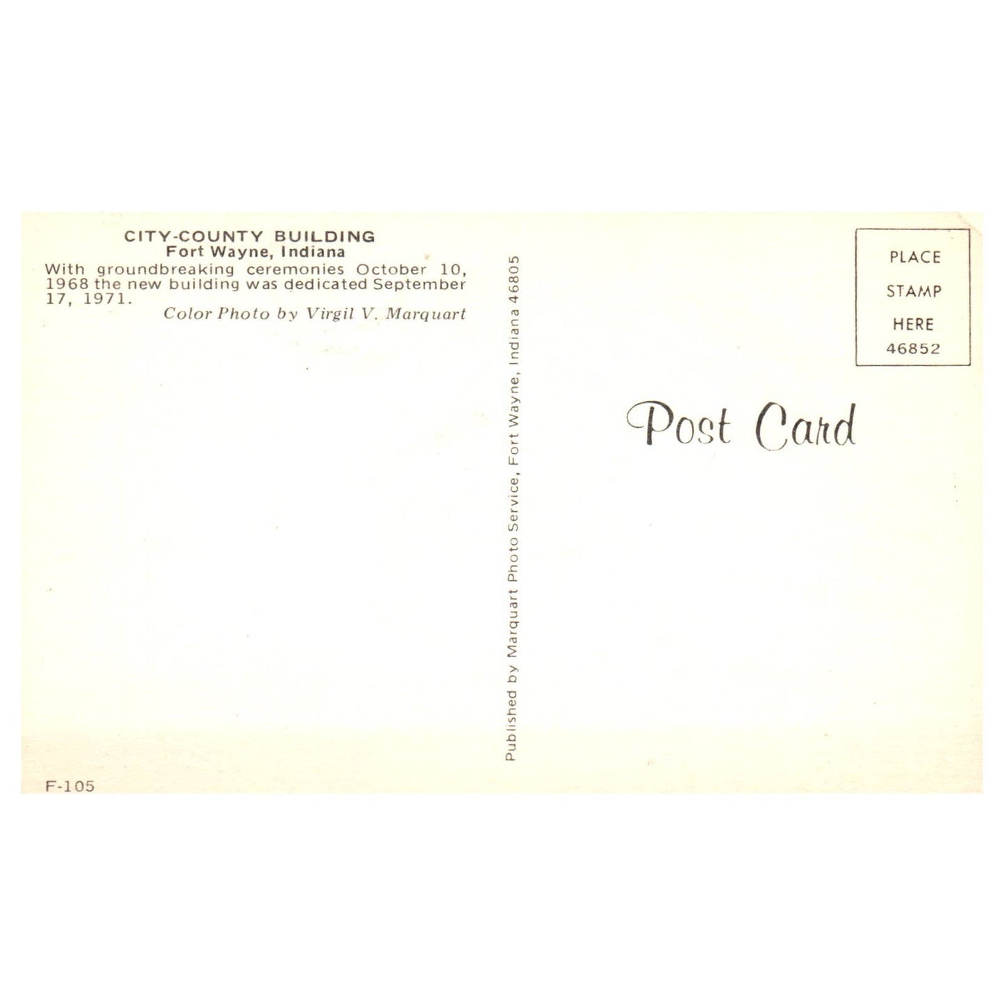 Vintage Postcard - City-County Building Fort Wayne Indiana 1971 AD9