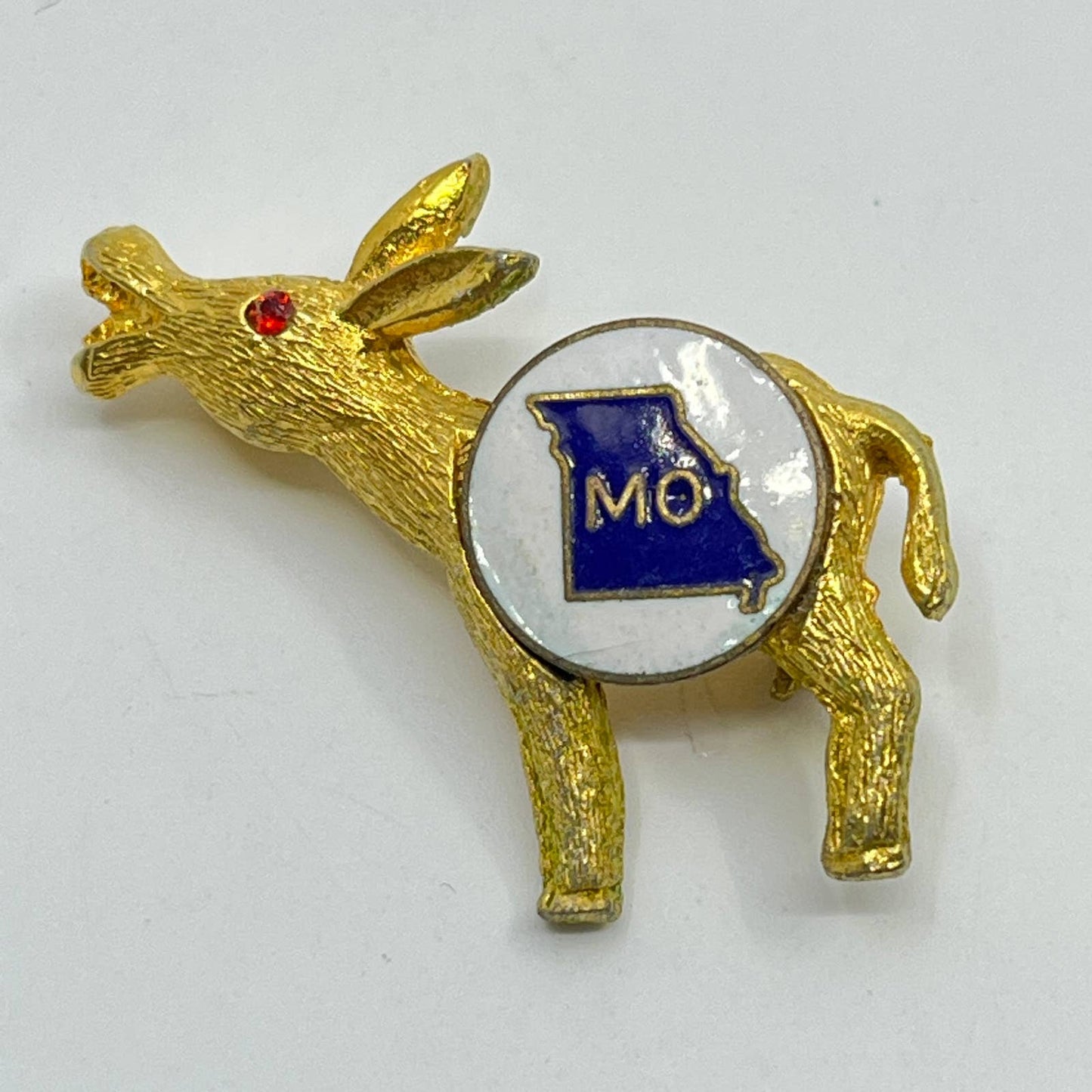 Vintage Missouri Donkey Rhinestone Eye Souvenir Brooch Pinback Button SD8