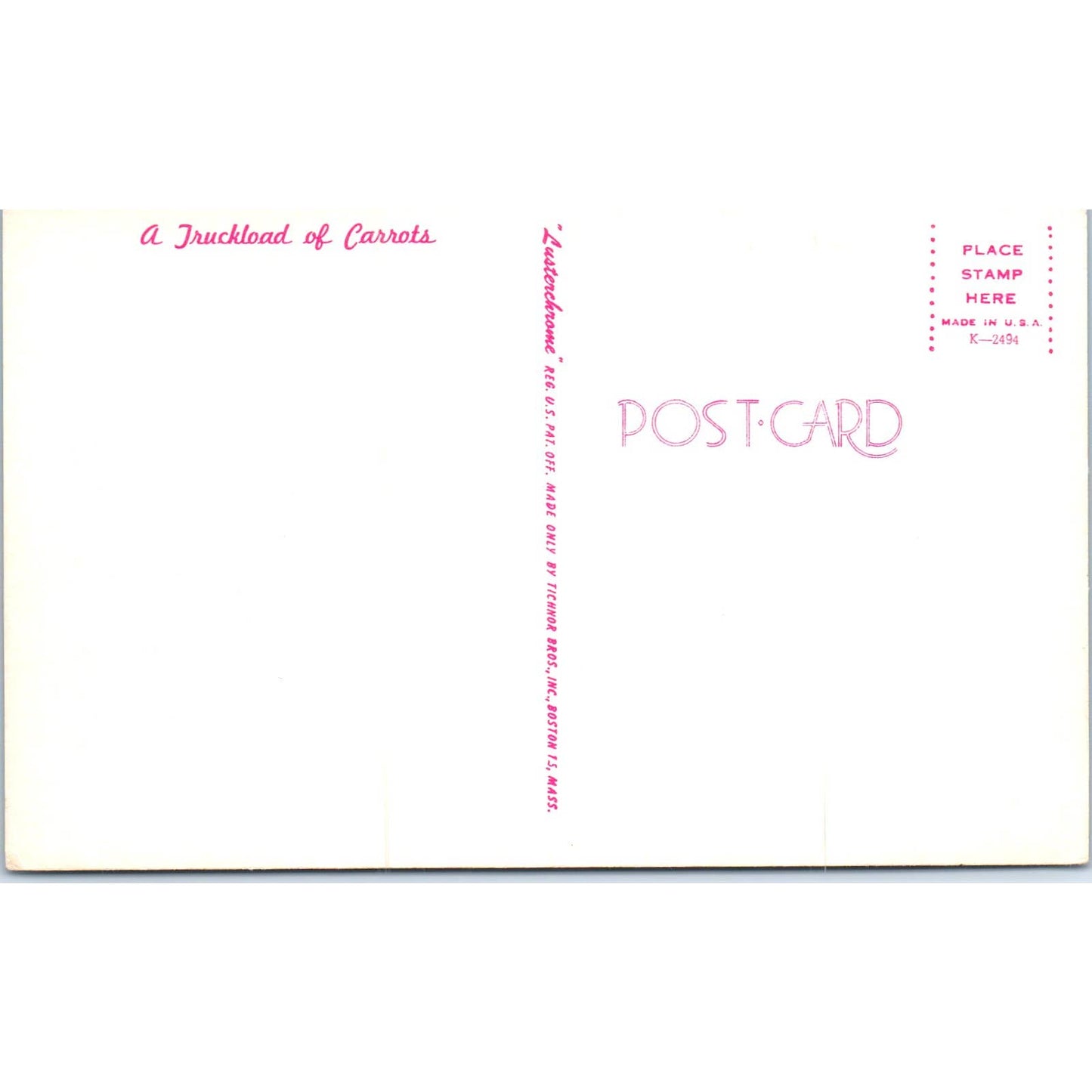 A Truckload of Carrots - Tichnor Bros. Original Postcard TK1-P18