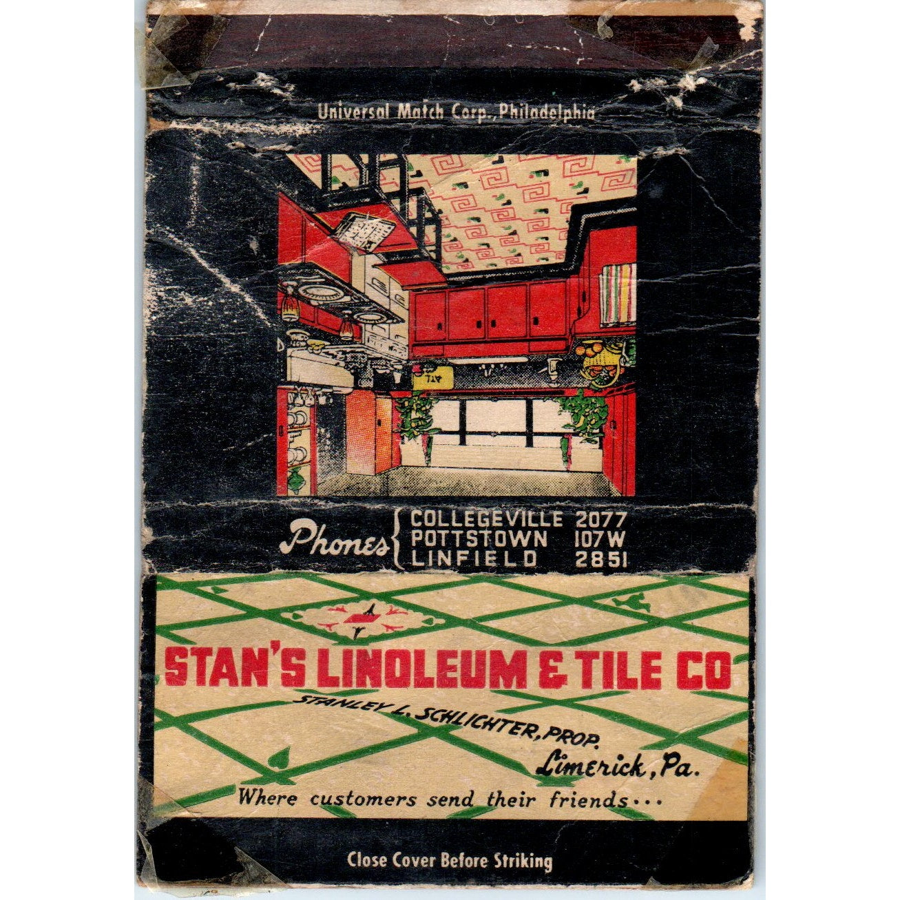Stan's Linoleum & Tile Co Limerick PA Advertising Matchbook Cover SA6-M5