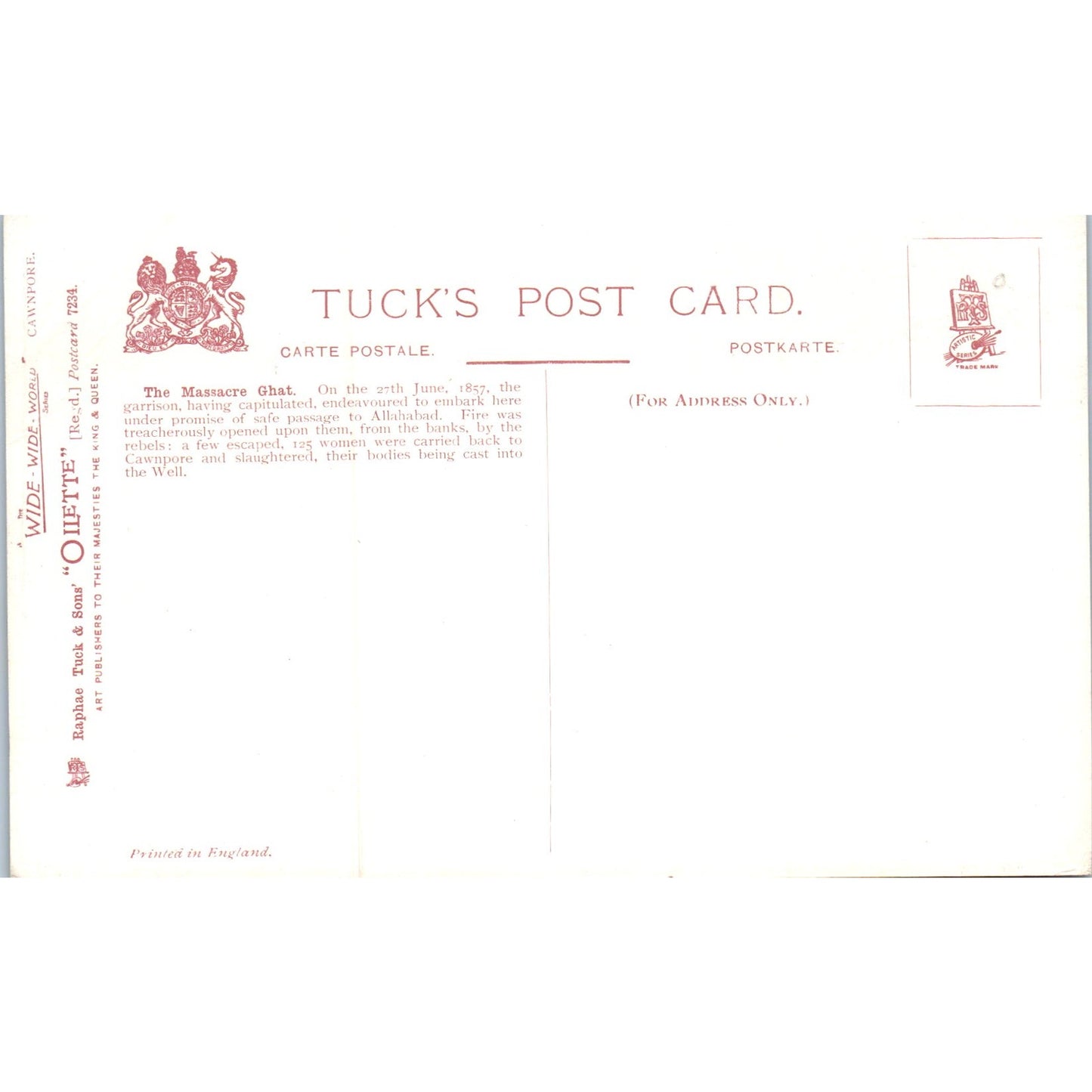 Cawnpore The Massacre Ghat Raphael Tuck Oilette Original Postcard P3-2