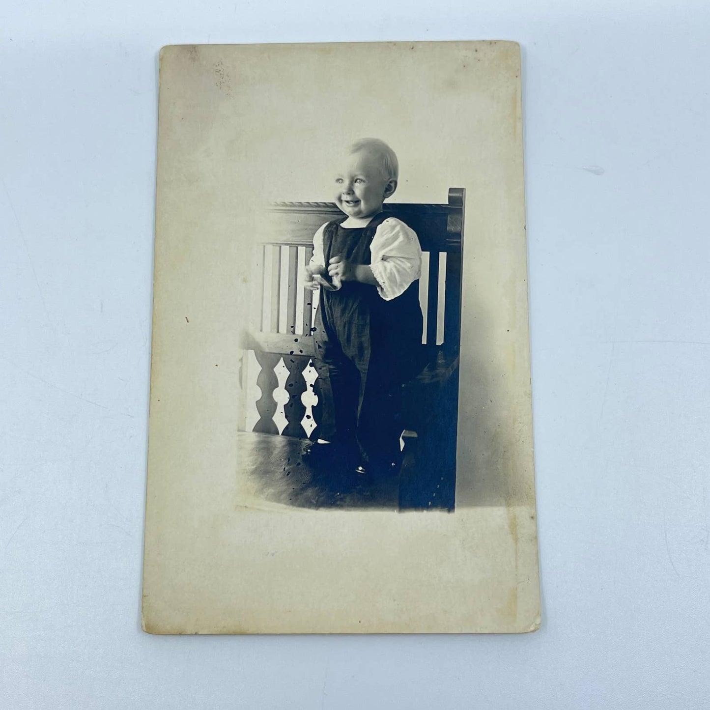 c1910 RPPC Real Photo Postcard Adorable Baby Toddler on Victorian Furniture SC9