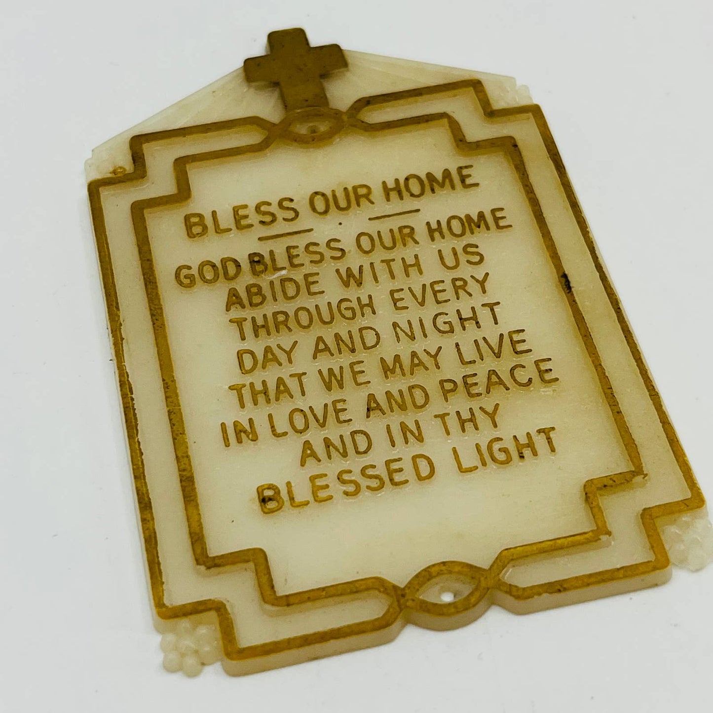 Vintage Small Lucite Christian BLESS OUR HOME Wall Plaque 3 3/4 x 2 1/2” SB3