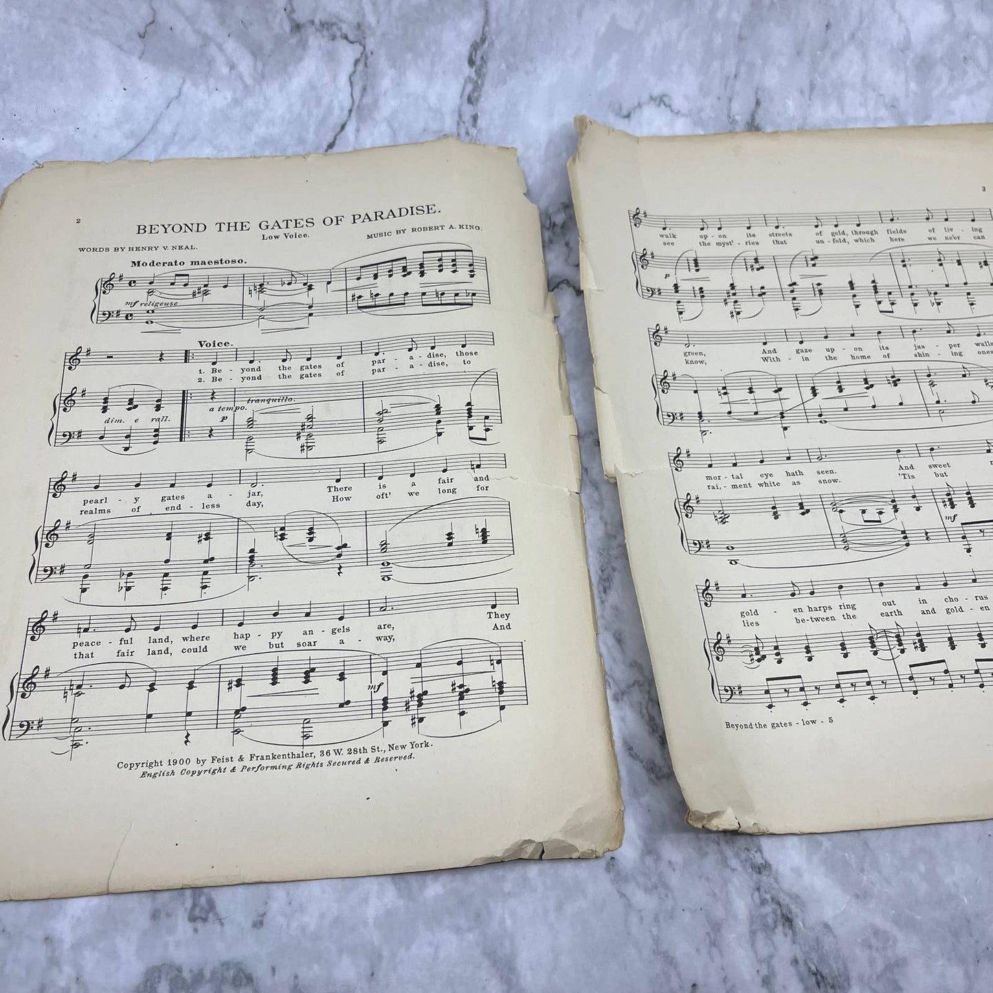 1900 Sheet Music - Beyond the Gates of Paradise - Henry V Neal Robert A King TI1