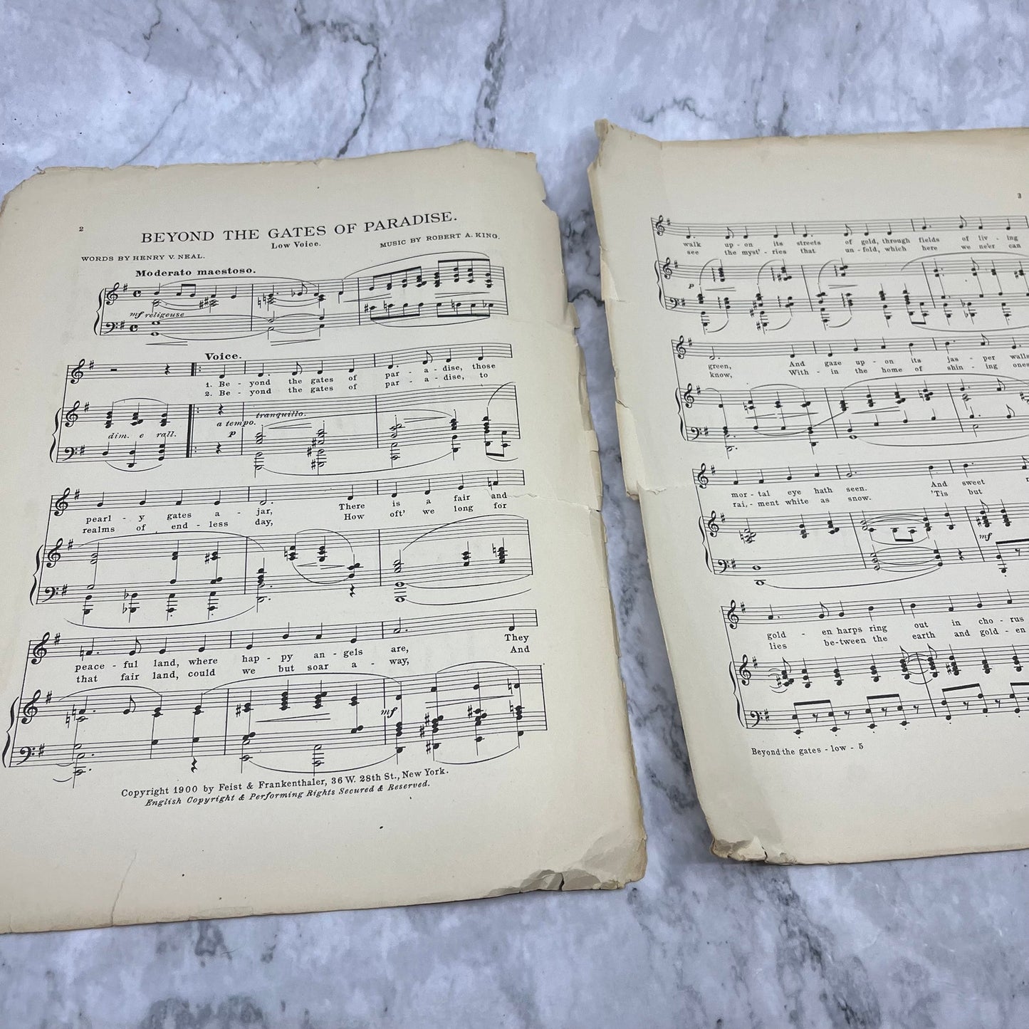 1900 Sheet Music - Beyond the Gates of Paradise - Henry V Neal Robert A King V39-4