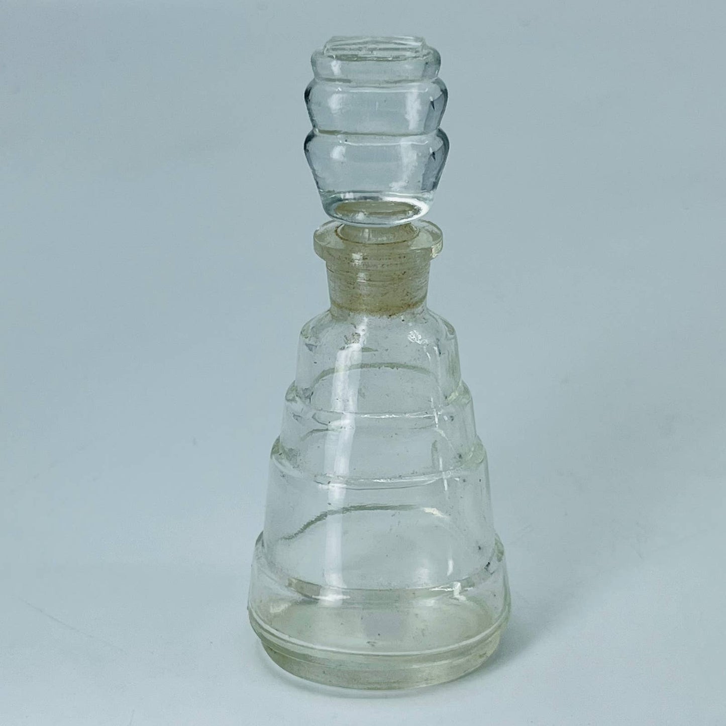 1930s Art Deco Tapered Glass Miniature Perfume Bottle With Stopper 3.5” SA6