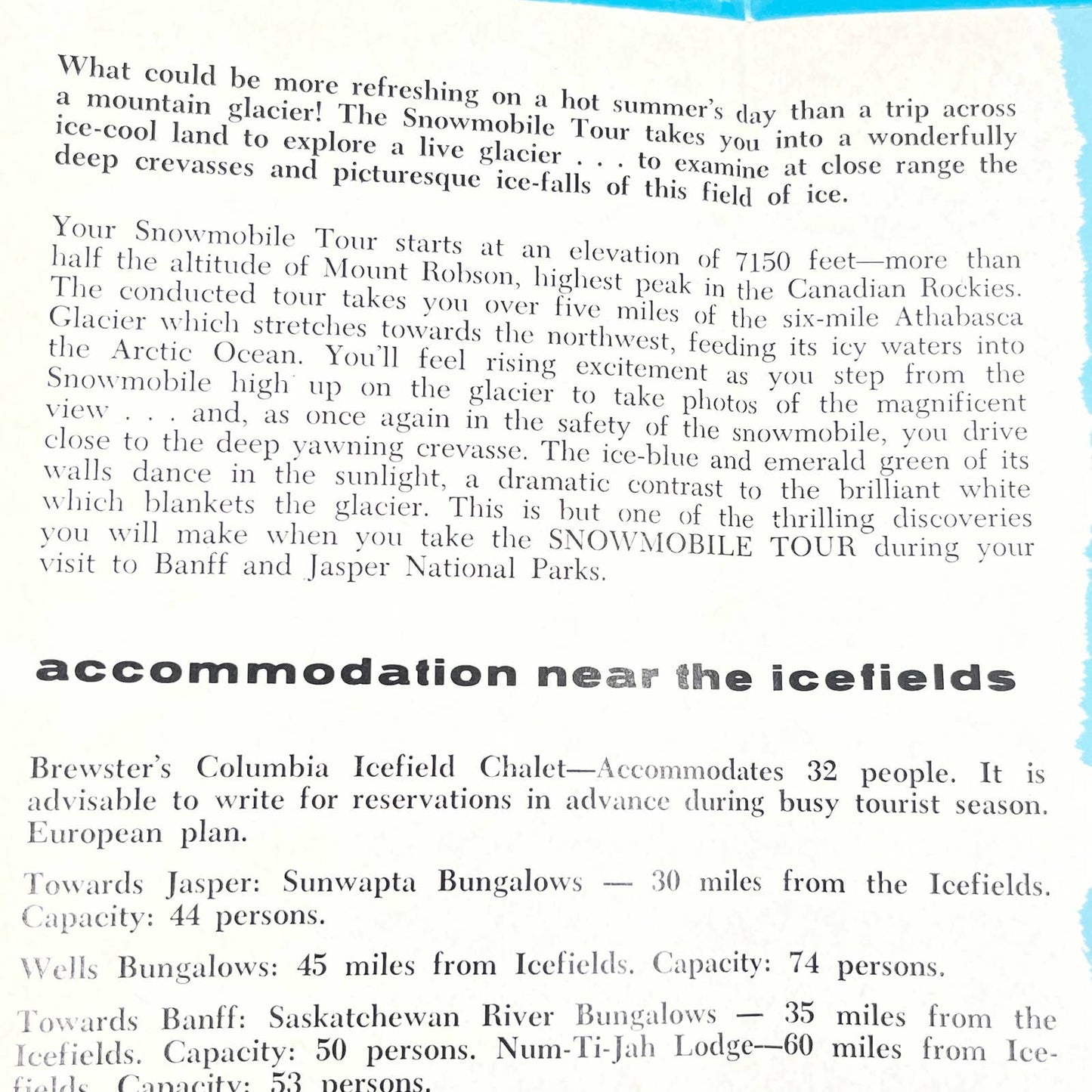 1950s Jasper Snowmobile Tours On the Columbia Ice Fields Travel Brochure AB8