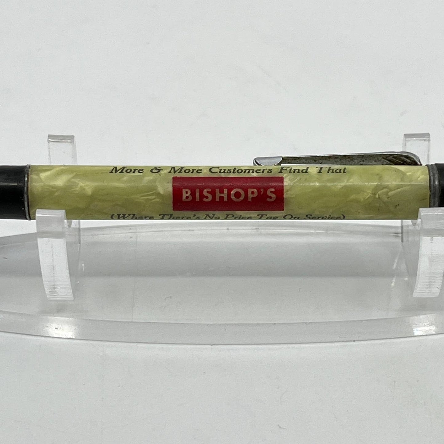 Vtg Mechanical Pencil Celluloid Marble Bishop's No Price Tag on Our Service SD7
