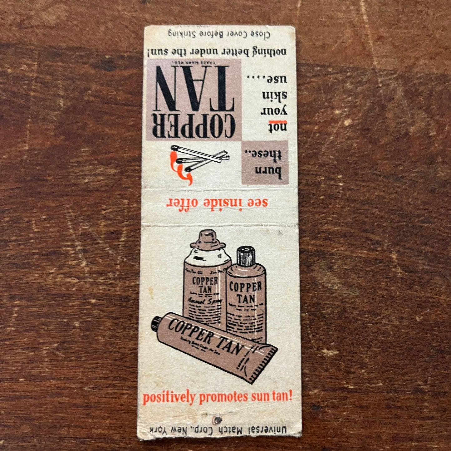 Copper Tan Sunbathing Butter Advertising Matchbook Cover MM11-7