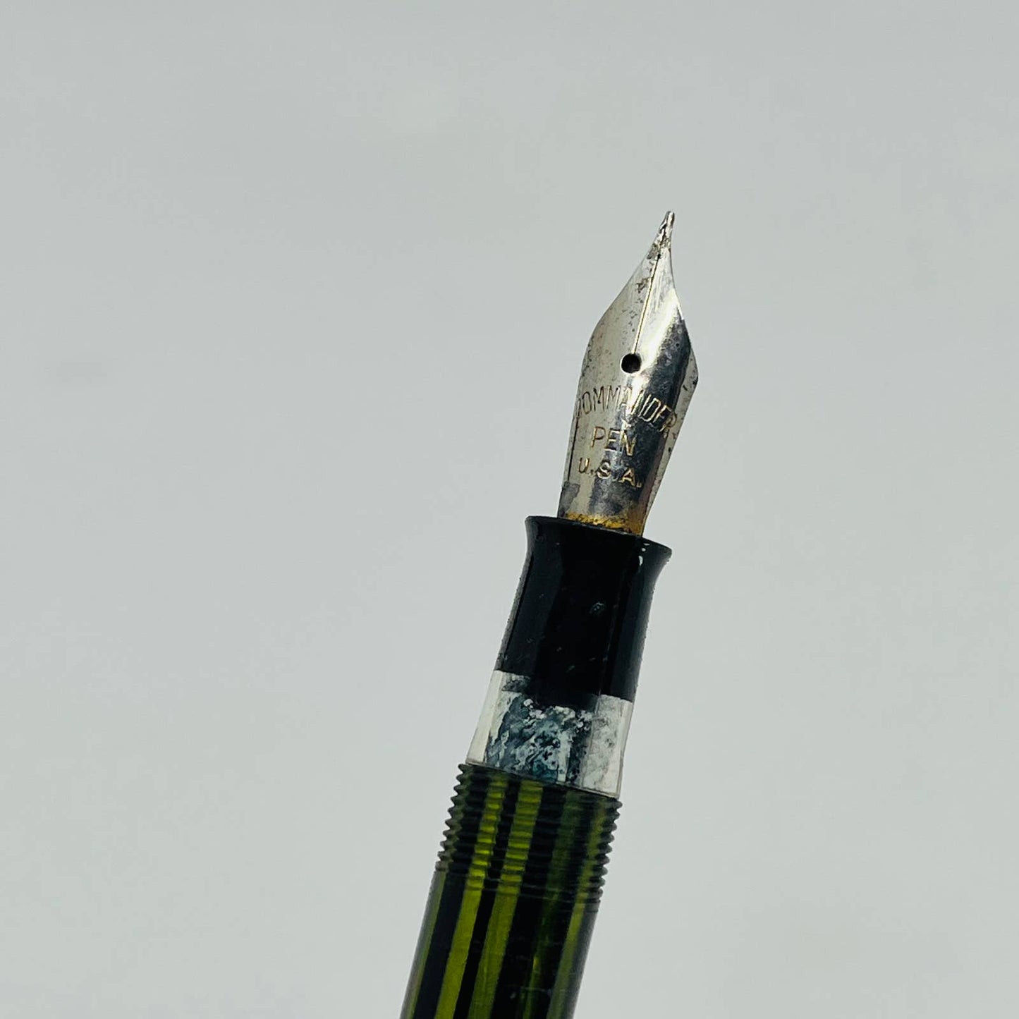 Vtg Commander Celluloid WATERMELON Green Stripe Marble Fountain Pen SB8-6