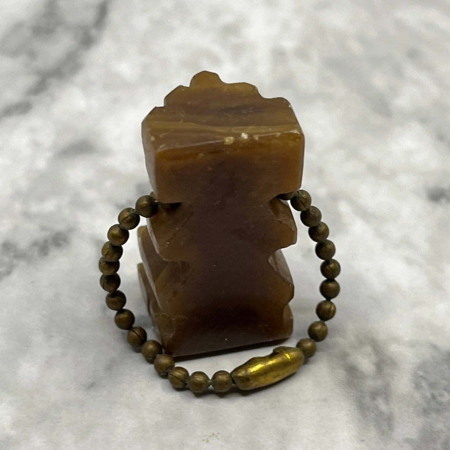 Hand Carved Brown Onyx Marble Aztec Mayan Tribal Keychain SA2