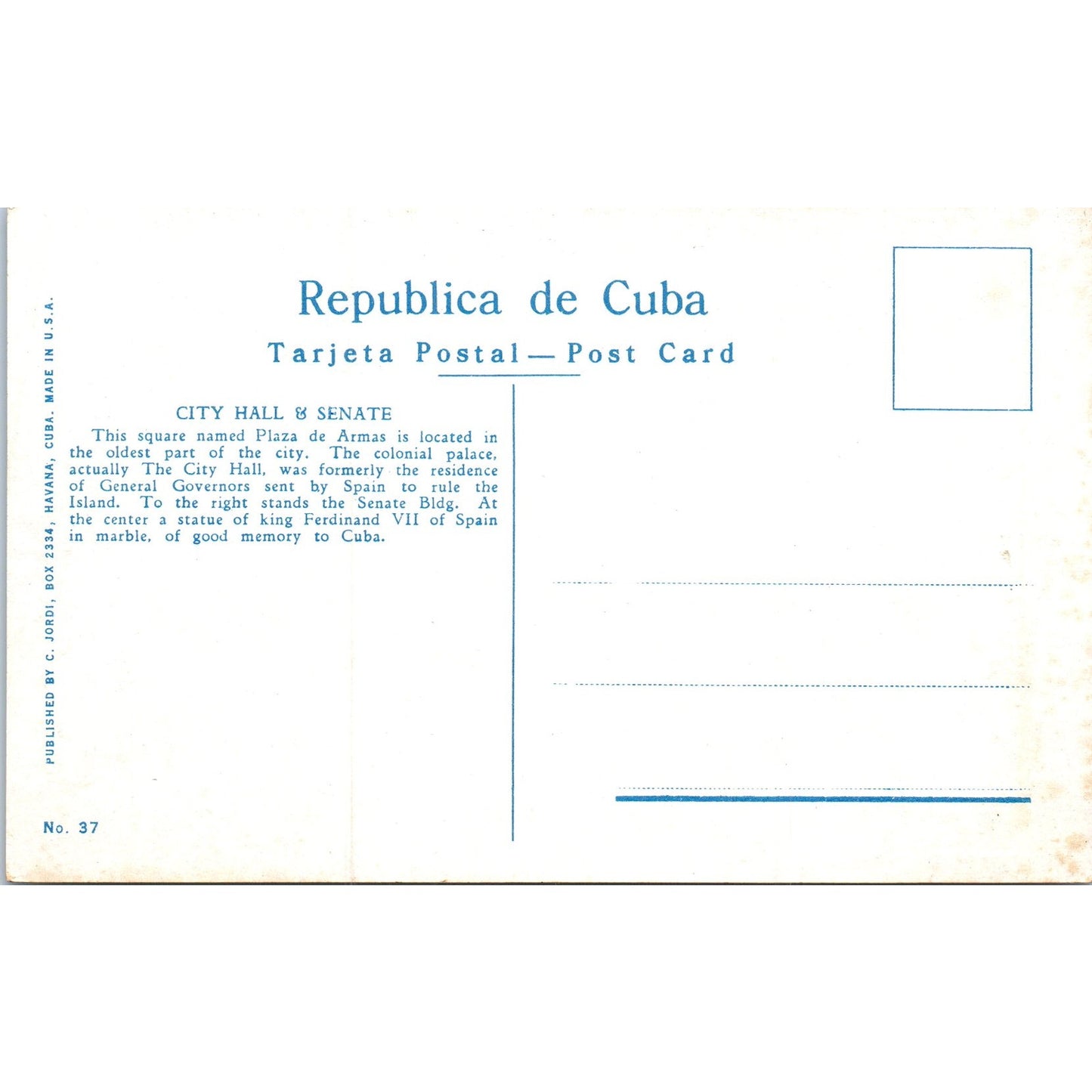 Plaza De Arma Ayuntamiento Havana Cuba Original Postcard P3-1