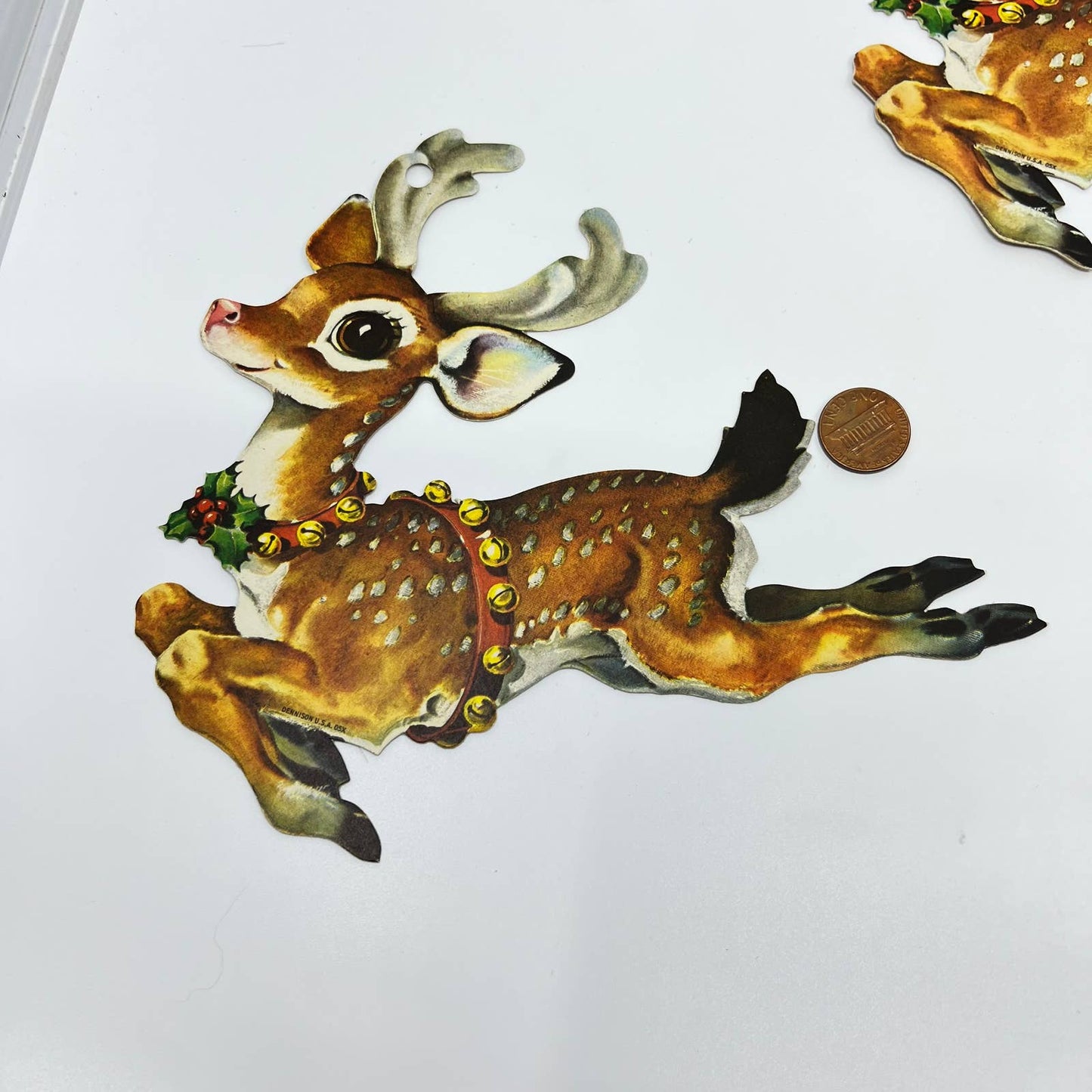 1950s Christmas Dennison Die Cut - Leaping Reindeer - 7" Lot of 8 FL3