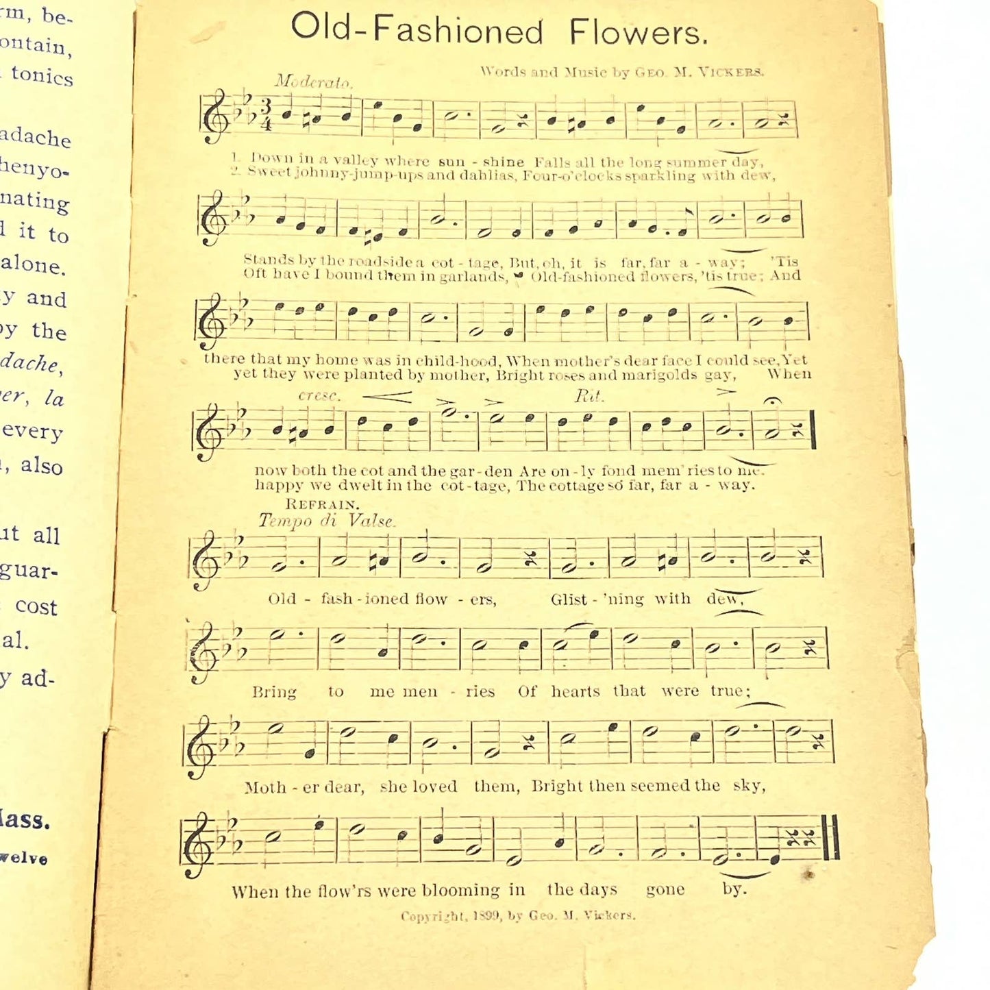 1899 Favorite Gems of Song Quakery Promo Book Phenyo-Caffein Co Worcester MA AC3