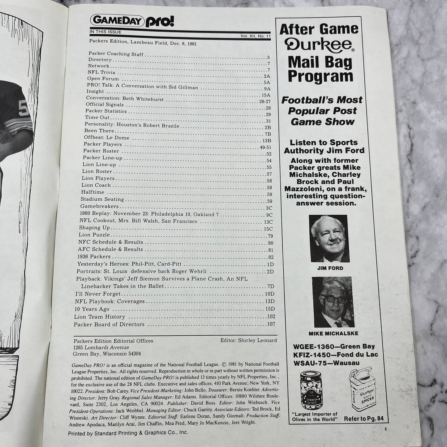 Gameday Pro December 6, 1981 Green Bay Packers v Detroit Lions Billy Sims TJ3