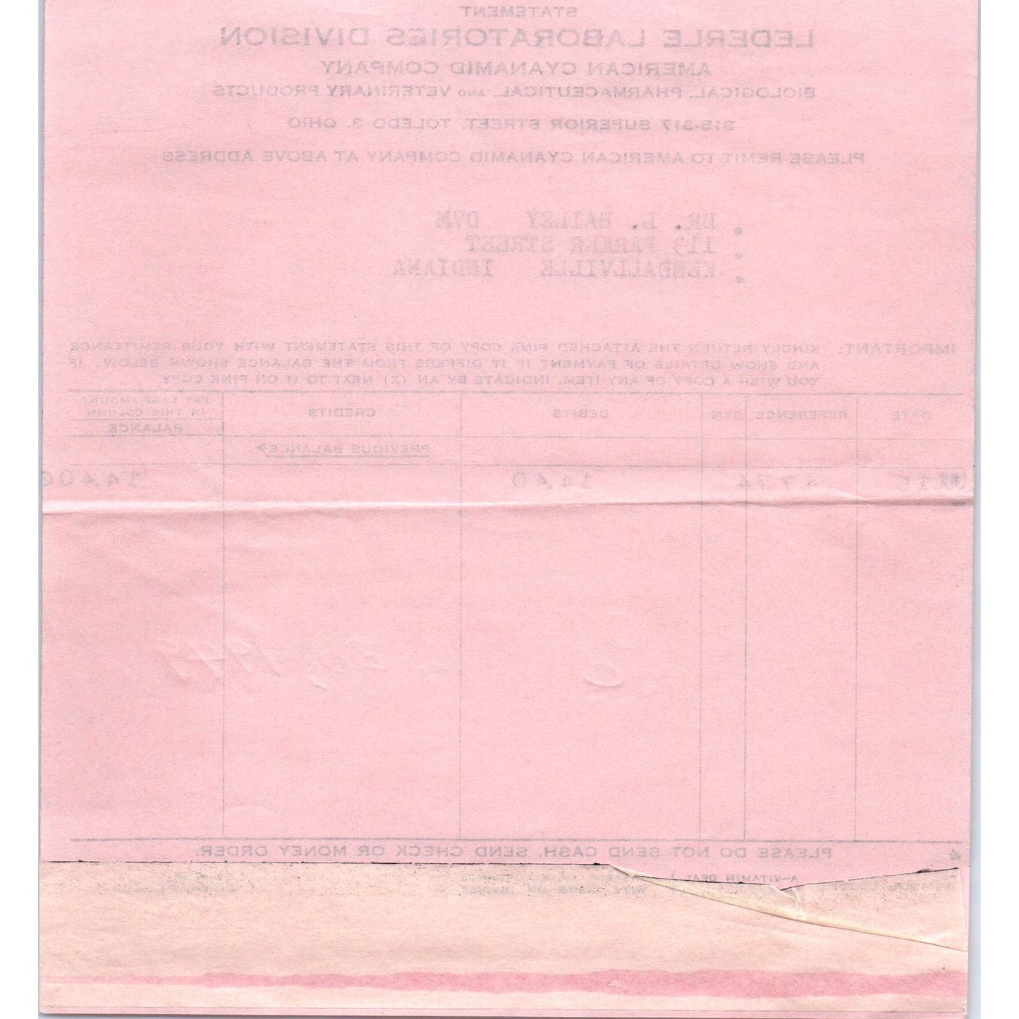 1916 Lederle Laboratories Division American Cyanamid Company Invoice CC AD8